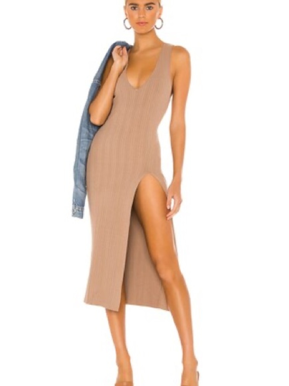 SOLD OUT!! REVOLVE Michael Costello Ribbed Sleeveless Maxi Dress in Light Brown